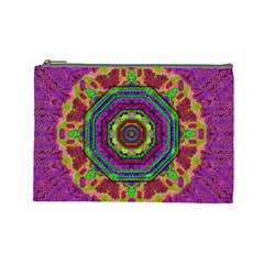 Mandala In Heavy Metal Lace And Forks Cosmetic Bag (large)  by pepitasart