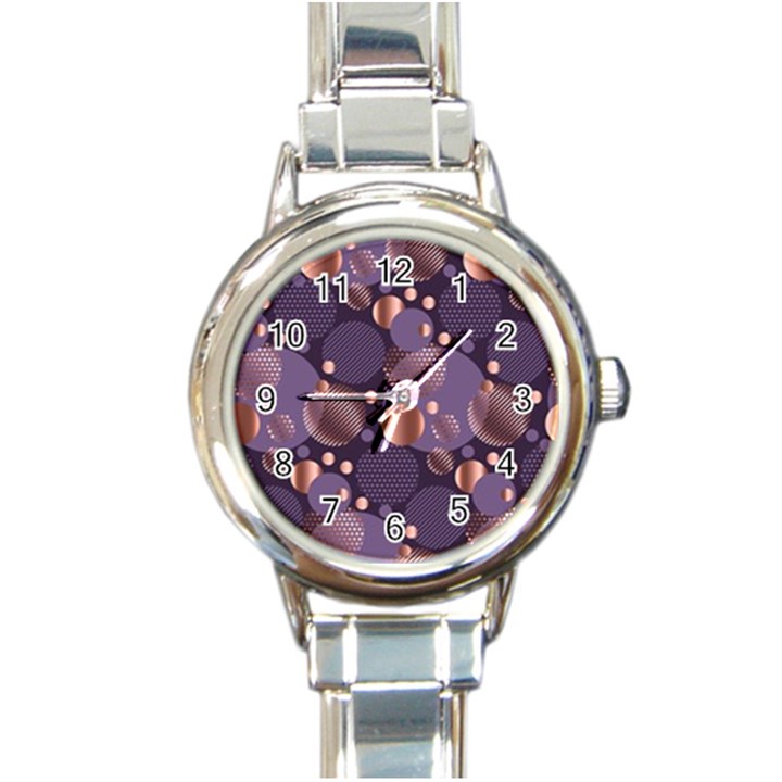 Random polka dots, fun, colorful, pattern,xmas,happy,joy,modern,trendy,beautiful,pink,purple,metallic,glam, Round Italian Charm Watch