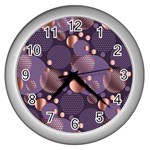 Random polka dots, fun, colorful, pattern,xmas,happy,joy,modern,trendy,beautiful,pink,purple,metallic,glam, Wall Clocks (Silver)  Front