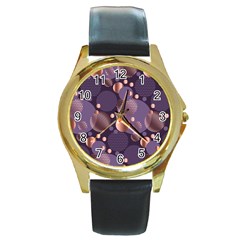 Random Polka Dots, Fun, Colorful, Pattern,xmas,happy,joy,modern,trendy,beautiful,pink,purple,metallic,glam, Round Gold Metal Watch