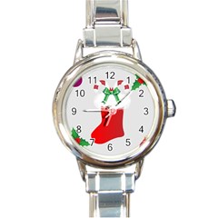 Christmas Stocking Round Italian Charm Watch by christmastore