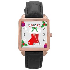 Christmas Stocking Rose Gold Leather Watch  by christmastore