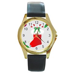 Christmas Stocking Round Gold Metal Watch by christmastore