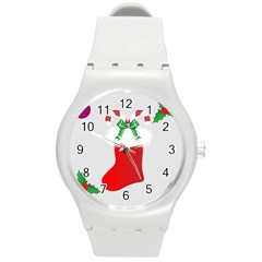 Christmas Stocking Round Plastic Sport Watch (m) by christmastore