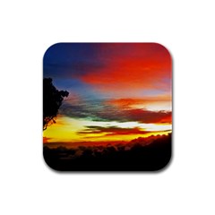 Sunset Mountain Indonesia Adventure Rubber Square Coaster (4 Pack) 