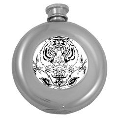 Tiger Animal Decoration Flower Round Hip Flask (5 Oz)