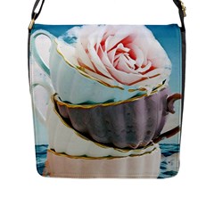 Tea Cups Flap Messenger Bag (l)  by NouveauDesign