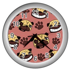 Happy Pugs Wall Clocks (silver)  by allthingseveryone