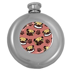 Happy Pugs Round Hip Flask (5 Oz) by allthingseveryone