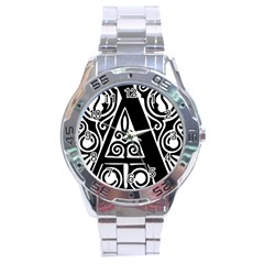 Alphabet Calligraphy Font A Letter Stainless Steel Analogue Watch by Celenk