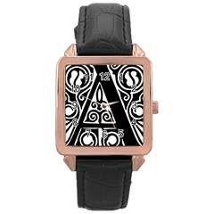 Alphabet Calligraphy Font A Letter Rose Gold Leather Watch  by Celenk