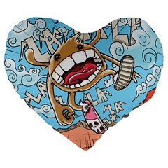 Illustration Characters Comics Draw Large 19  Premium Flano Heart Shape Cushions by Celenk