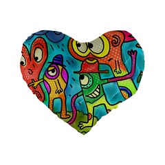 Painting Painted Ink Cartoon Standard 16  Premium Flano Heart Shape Cushions by Celenk