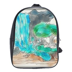 Doodle Sketch Drawing Landscape School Bag (large) by Celenk