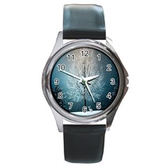 Winter Wintry Snow Snow Landscape Round Metal Watch by Celenk