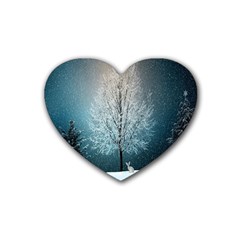 Winter Wintry Snow Snow Landscape Heart Coaster (4 Pack)  by Celenk