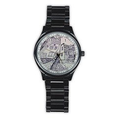 Doodle Drawing Texture Style Stainless Steel Round Watch