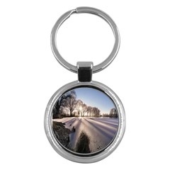 Winter Lake Cold Wintry Frozen Key Chains (round)  by Celenk