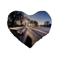 Winter Lake Cold Wintry Frozen Standard 16  Premium Flano Heart Shape Cushions by Celenk