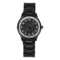 Tribal Stripes Pattern Stainless Steel Round Watch