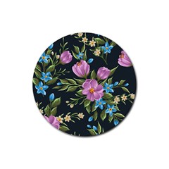 Beautiful Floral Pattern Rubber Round Coaster (4 Pack) 