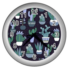 Cactus Pattern Wall Clocks (silver)  by allthingseveryone