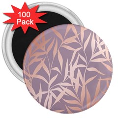 Rose Gold, Asian,leaf,pattern,bamboo Trees, Beauty, Pink,metallic,feminine,elegant,chic,modern,wedding 3  Magnets (100 Pack)