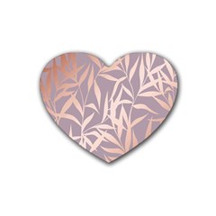Rose Gold, Asian,leaf,pattern,bamboo Trees, Beauty, Pink,metallic,feminine,elegant,chic,modern,wedding Heart Coaster (4 Pack)  by NouveauDesign