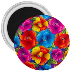 Neon Colored Floral Pattern 3  Magnets