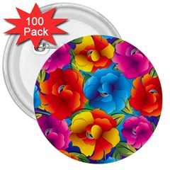 Neon Colored Floral Pattern 3  Buttons (100 Pack) 