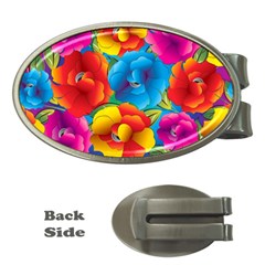 Neon Colored Floral Pattern Money Clips (oval) 