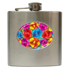 Neon Colored Floral Pattern Hip Flask (6 Oz)