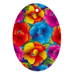 Neon Colored Floral Pattern Oval Ornament (Two Sides) Front