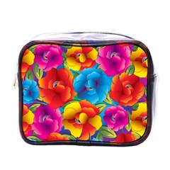 Neon Colored Floral Pattern Mini Toiletries Bags by allthingseveryone