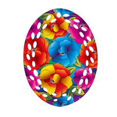 Neon Colored Floral Pattern Oval Filigree Ornament (two Sides) by allthingseveryone