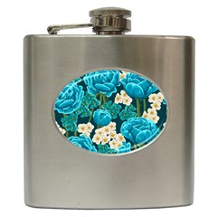Light Blue Roses And Daisys Hip Flask (6 Oz) by allthingseveryone
