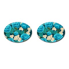 Light Blue Roses And Daisys Cufflinks (oval) by allthingseveryone