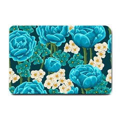 Light Blue Roses And Daisys Small Doormat  by allthingseveryone