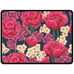 Pink Roses And Daisies Fleece Blanket (large)  by allthingseveryone