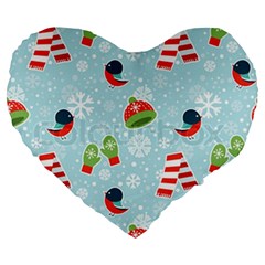 Winter Fun Pattern Large 19  Premium Flano Heart Shape Cushions