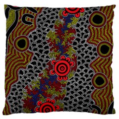 Aboriginal Art - Campsite Large Flano Cushion Case (one Side) by hogartharts