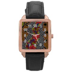 Aboriginal Art - Waterholes Rose Gold Leather Watch  by hogartharts