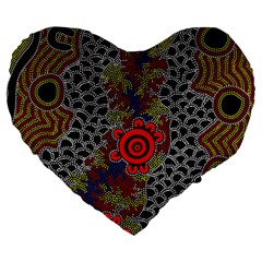 Aboriginal Art - Waterholes Large 19  Premium Flano Heart Shape Cushions by hogartharts