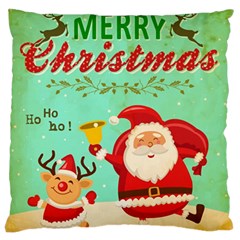 Vintage Merry Christmas Daning Santa And Reindeer Large Cushion Case (two Sides) by allthingseveryone