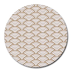 Art Deco,japanese Fan Pattern, Gold,white,vintage,chic,elegant,beautiful,shell Pattern, Modern,trendy Round Mousepads by NouveauDesign