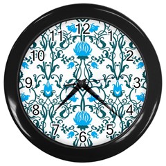 Art Nouveau, Art Deco, Floral,vintage,blue,green,white,beautiful,elegant,chic,modern,trendy,belle Époque Wall Clocks (black)