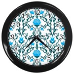 Art nouveau, art deco, floral,vintage,blue,green,white,beautiful,elegant,chic,modern,trendy,belle époque Wall Clocks (Black) Front