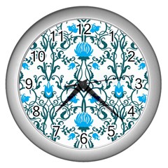 Art Nouveau, Art Deco, Floral,vintage,blue,green,white,beautiful,elegant,chic,modern,trendy,belle Époque Wall Clocks (silver)  by NouveauDesign