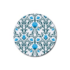 Art Nouveau, Art Deco, Floral,vintage,blue,green,white,beautiful,elegant,chic,modern,trendy,belle Époque Rubber Coaster (round)  by NouveauDesign