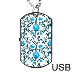 Art Nouveau, Art Deco, Floral,vintage,blue,green,white,beautiful,elegant,chic,modern,trendy,belle Époque Dog Tag Usb Flash (two Sides)